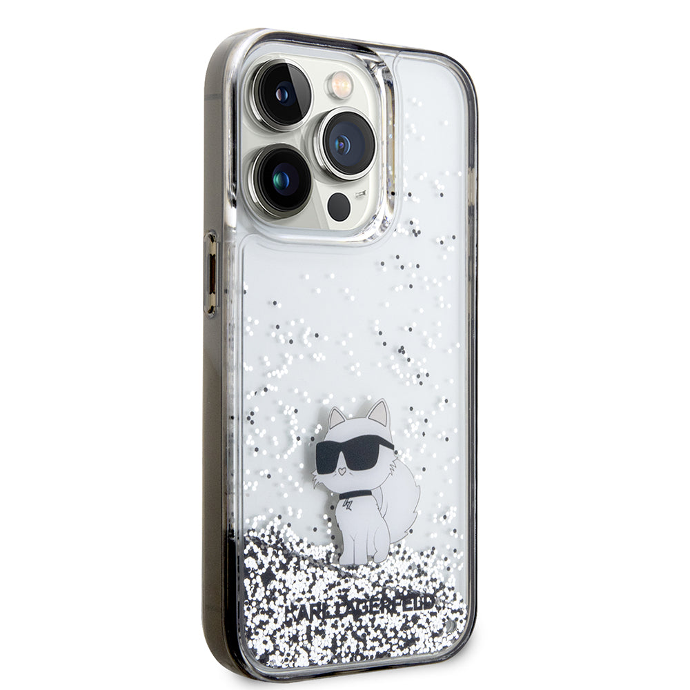 Deksel for Apple iPhone 14 Pro, Karl Lagerfeld, Liquid Glitter Choupette, Gjennomsiktig