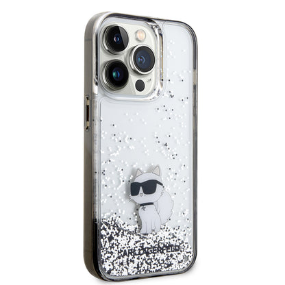 Deksel for Apple iPhone 14 Pro, Karl Lagerfeld, Liquid Glitter Choupette, Gjennomsiktig