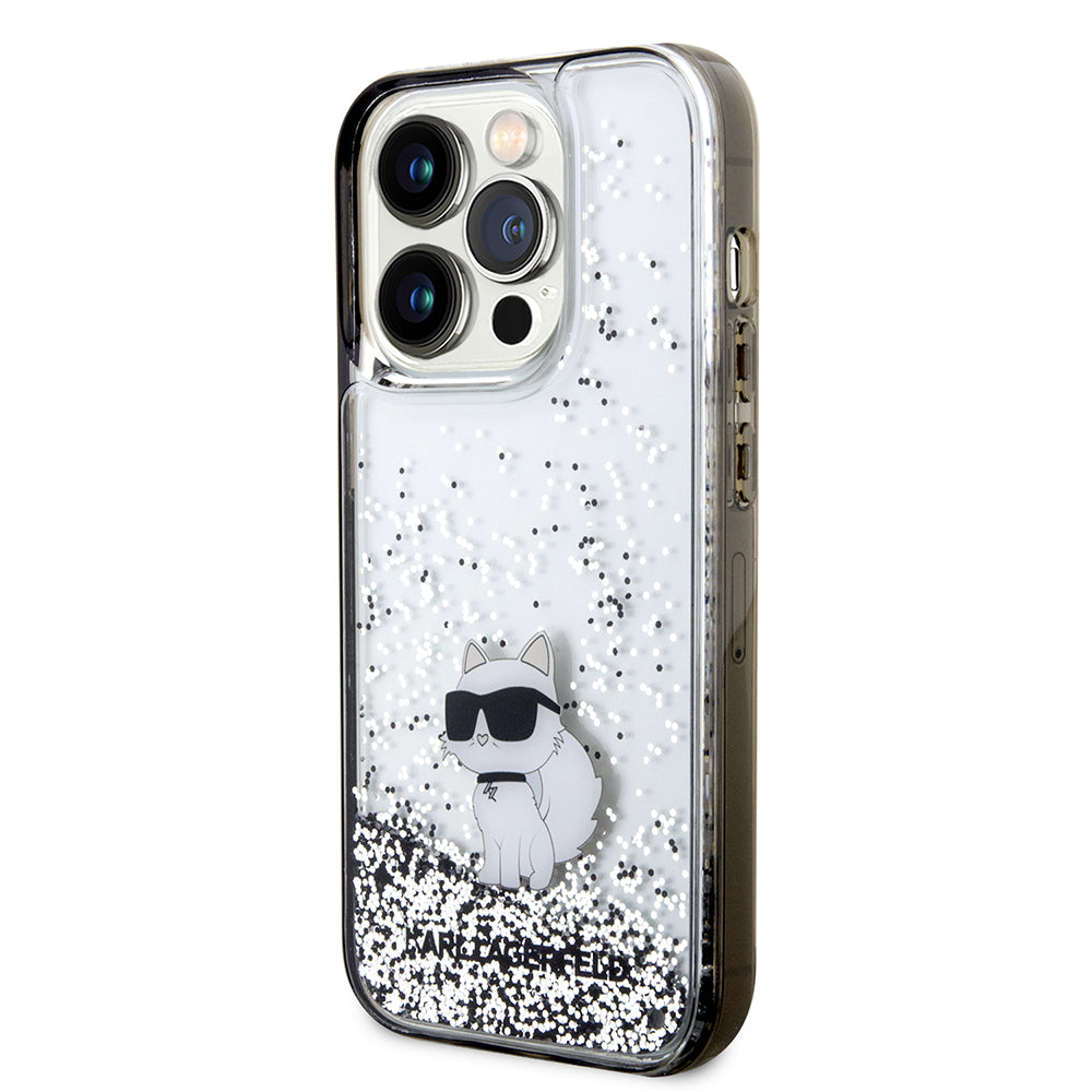 Deksel for Apple iPhone 14 Pro, Karl Lagerfeld, Liquid Glitter Choupette, Gjennomsiktig