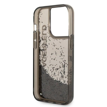 Deksel for Apple iPhone 14 Pro, Karl Lagerfeld, Liquid Glitter KL Logo, Svart