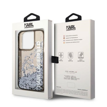 Deksel for Apple iPhone 14 Pro, Karl Lagerfeld, Liquid Glitter KL Logo, Svart