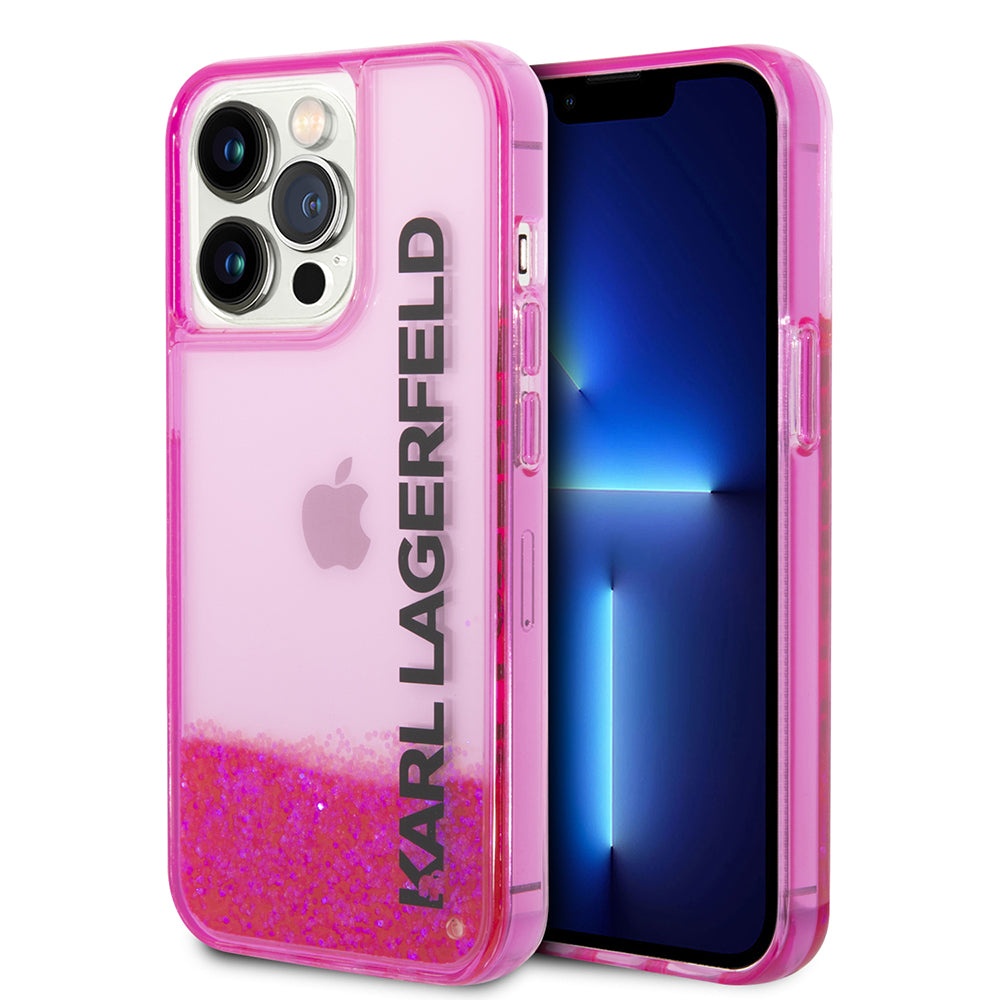 Deksel for Apple iPhone 14 Pro, Karl Lagerfeld, Liquid Glitter KL Logo, Rosa