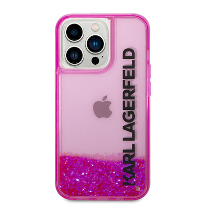 Deksel for Apple iPhone 14 Pro, Karl Lagerfeld, Liquid Glitter KL Logo, Rosa