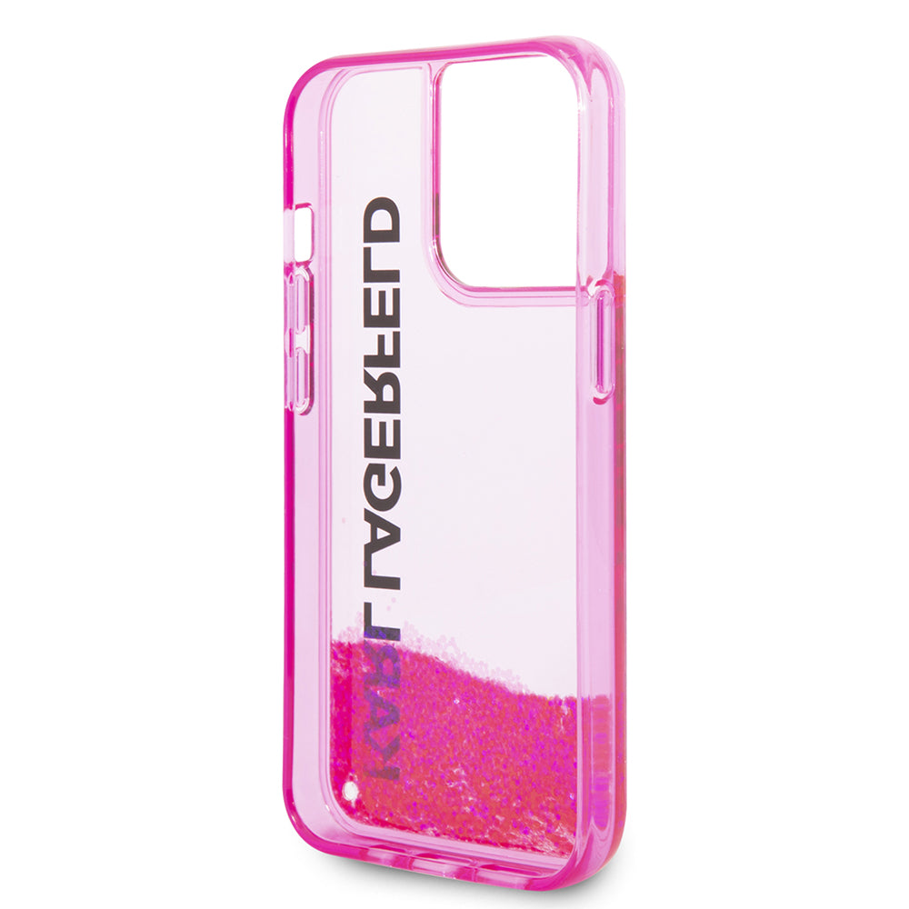Deksel for Apple iPhone 14 Pro, Karl Lagerfeld, Liquid Glitter KL Logo, Rosa
