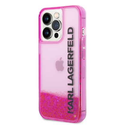 Deksel for Apple iPhone 14 Pro, Karl Lagerfeld, Liquid Glitter KL Logo, Rosa