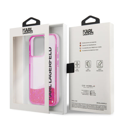 Deksel for Apple iPhone 14 Pro, Karl Lagerfeld, Liquid Glitter KL Logo, Rosa