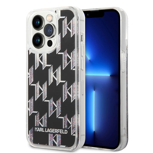 Deksel for Apple iPhone 14 Pro, Karl Lagerfeld, Liquid Glitter Monogram, Svart