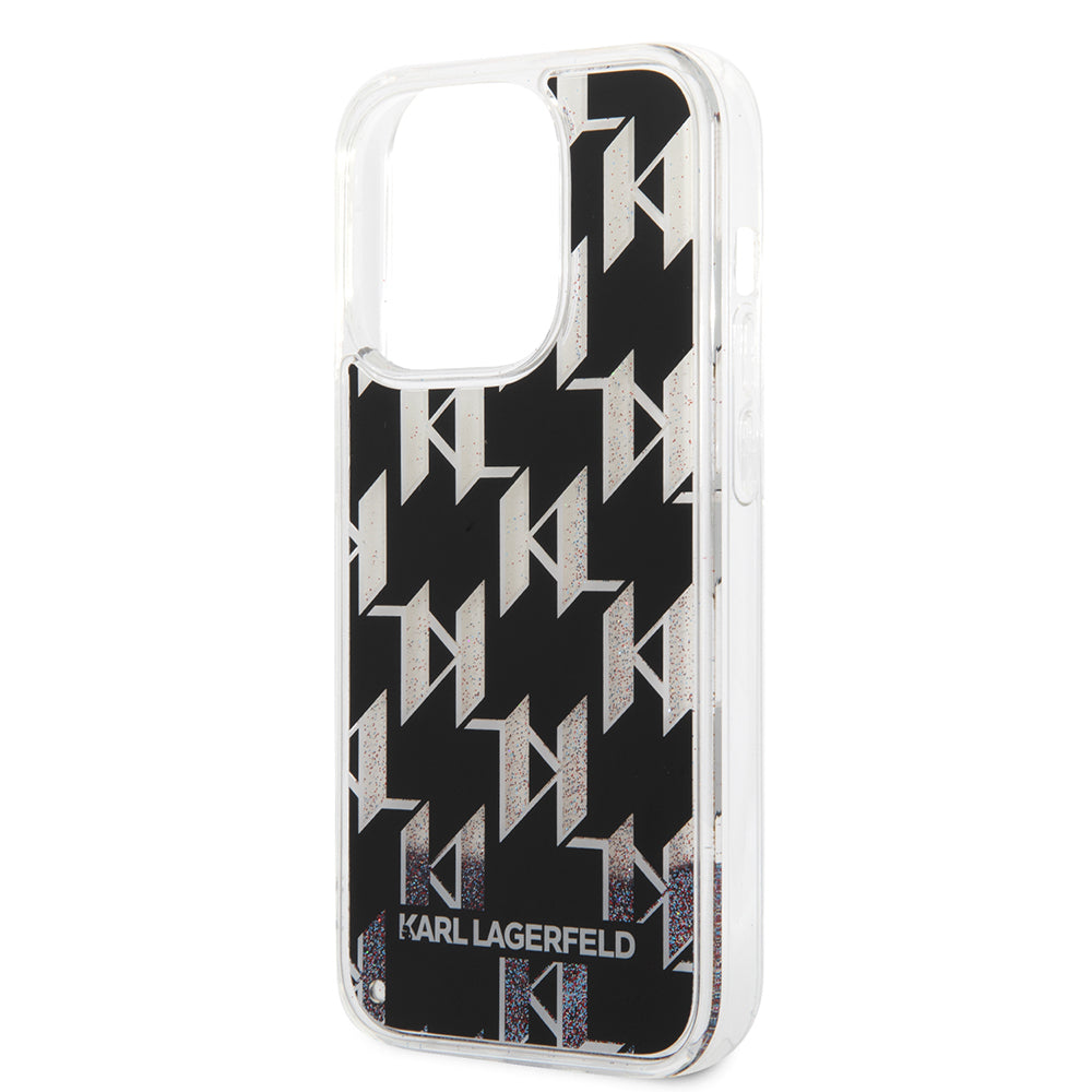 Deksel for Apple iPhone 14 Pro, Karl Lagerfeld, Liquid Glitter Monogram, Svart