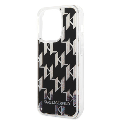 Deksel for Apple iPhone 14 Pro, Karl Lagerfeld, Liquid Glitter Monogram, Svart