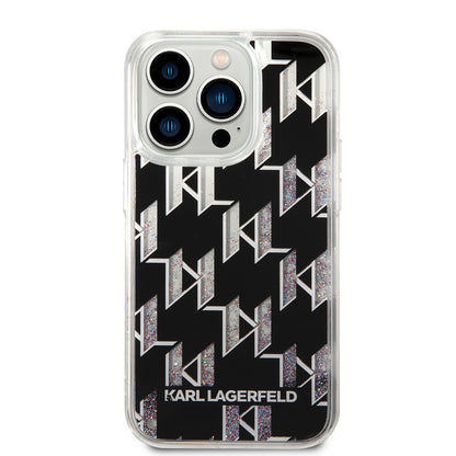 Deksel for Apple iPhone 14 Pro, Karl Lagerfeld, Liquid Glitter Monogram, Svart