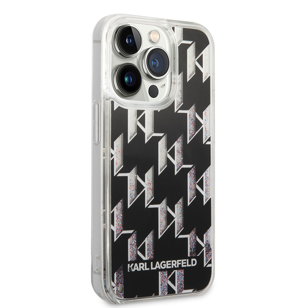 Deksel for Apple iPhone 14 Pro, Karl Lagerfeld, Liquid Glitter Monogram, Svart