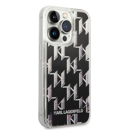 Deksel for Apple iPhone 14 Pro, Karl Lagerfeld, Liquid Glitter Monogram, Svart