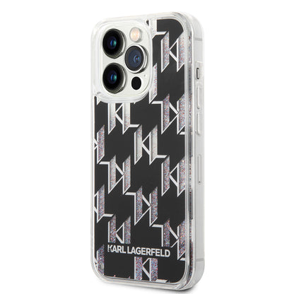 Deksel for Apple iPhone 14 Pro, Karl Lagerfeld, Liquid Glitter Monogram, Svart