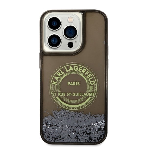 Deksel for Apple iPhone 14 Pro, Karl Lagerfeld, Liquid Glitter RSG, Svart