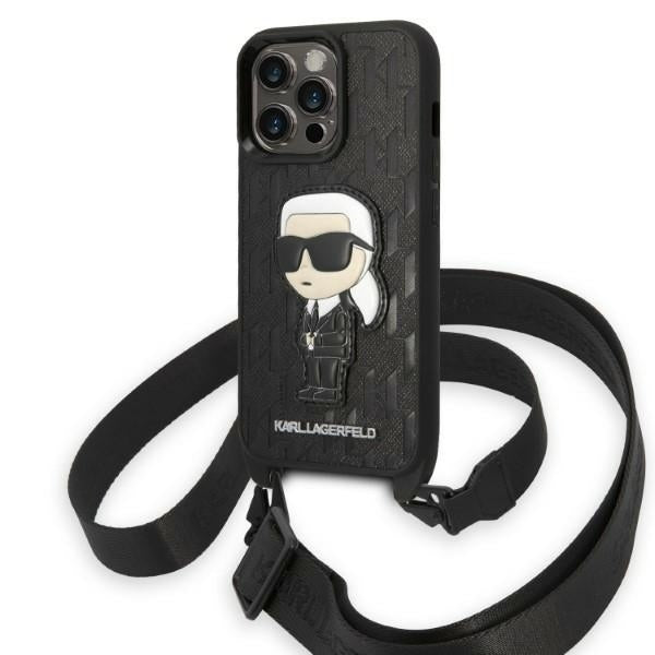 Deksel for Apple iPhone 14 Pro, Karl Lagerfeld, Monogram Ikonik Karl, Svart