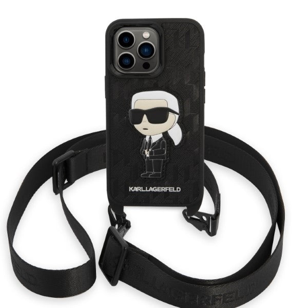Deksel for Apple iPhone 14 Pro, Karl Lagerfeld, Monogram Ikonik Karl, Svart