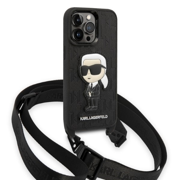 Deksel for Apple iPhone 14 Pro, Karl Lagerfeld, Monogram Ikonik Karl, Svart