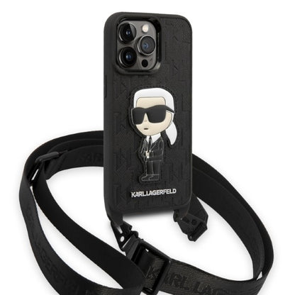 Deksel for Apple iPhone 14 Pro, Karl Lagerfeld, Monogram Ikonik Karl, Svart