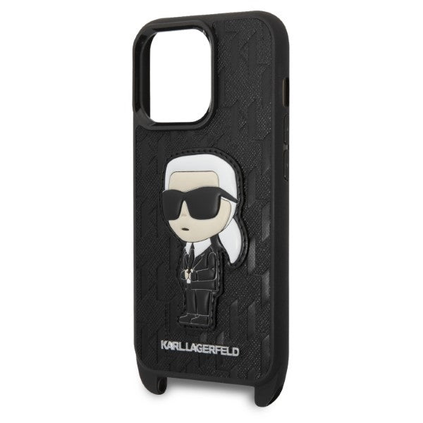 Deksel for Apple iPhone 14 Pro, Karl Lagerfeld, Monogram Ikonik Karl, Svart