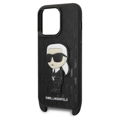 Deksel for Apple iPhone 14 Pro, Karl Lagerfeld, Monogram Ikonik Karl, Svart