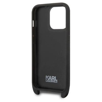 Deksel for Apple iPhone 14 Pro, Karl Lagerfeld, Monogram Plaque Logo with Strap, Svart