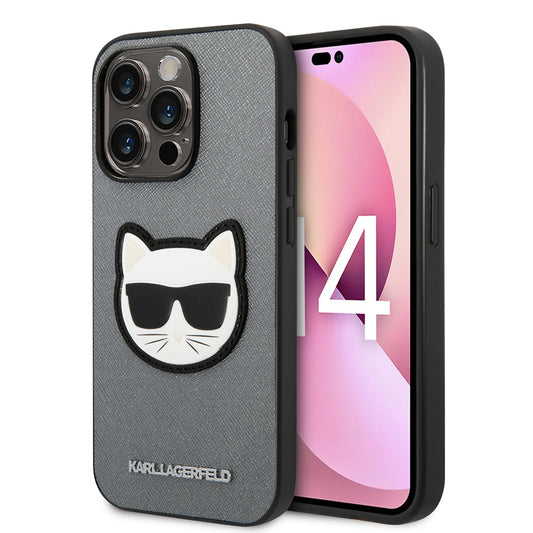 Deksel for Apple iPhone 14 Pro, Karl Lagerfeld, Saffiano Choupette's Head, Sølv