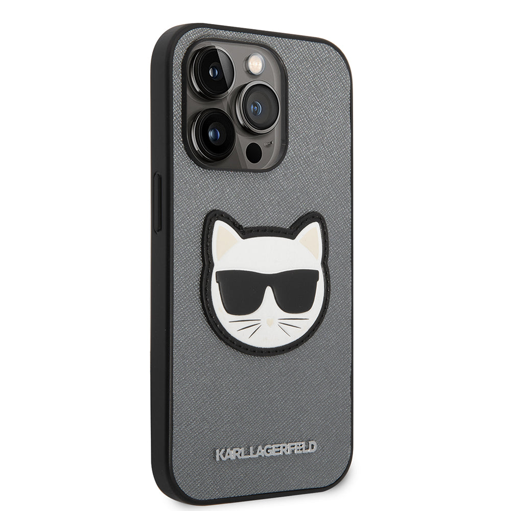 Deksel for Apple iPhone 14 Pro, Karl Lagerfeld, Saffiano Choupette's Head, Sølv