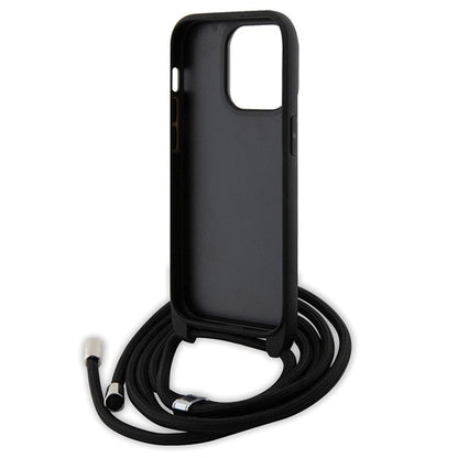 Deksel for Apple iPhone 14 Pro, Karl Lagerfeld, Saffiano Crossbody Metal Pin Karl & Choupette, Svart