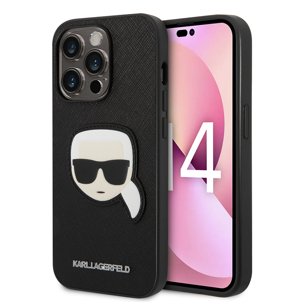 Deksel for Apple iPhone 14 Pro, Karl Lagerfeld, Saffiano Karl's Head, Svart