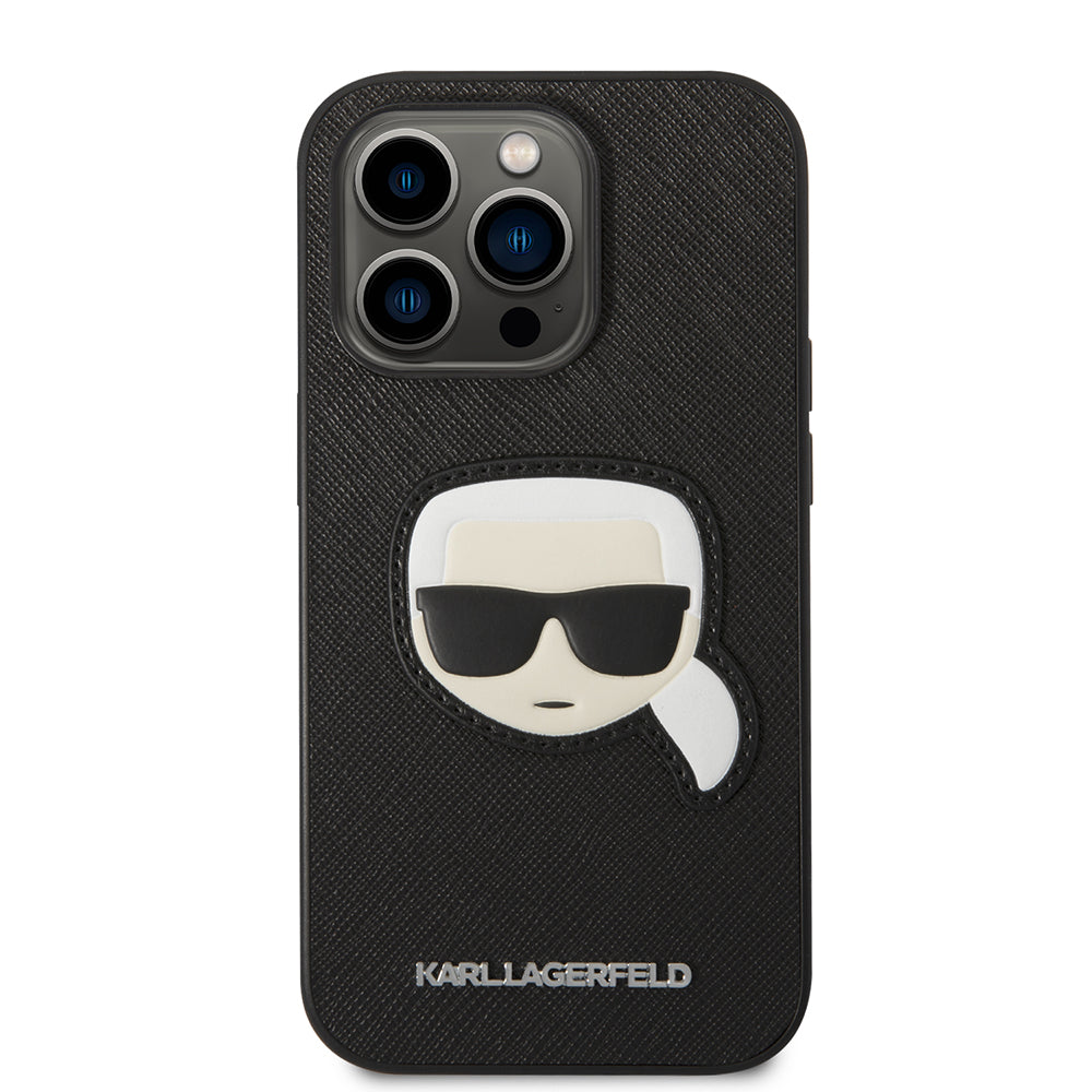 Deksel for Apple iPhone 14 Pro, Karl Lagerfeld, Saffiano Karl's Head, Svart