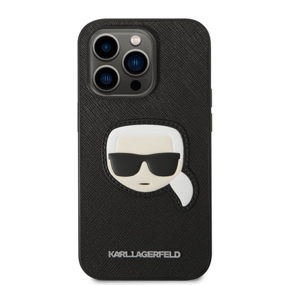 Deksel for Apple iPhone 14 Pro, Karl Lagerfeld, Saffiano Karl's Head, Svart