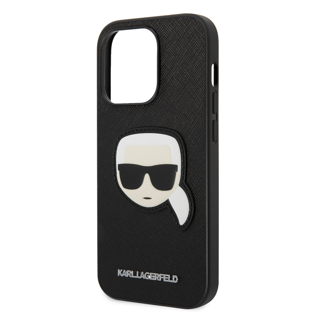 Deksel for Apple iPhone 14 Pro, Karl Lagerfeld, Saffiano Karl's Head, Svart