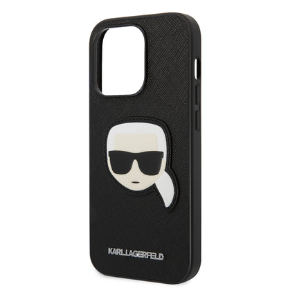 Deksel for Apple iPhone 14 Pro, Karl Lagerfeld, Saffiano Karl's Head, Svart