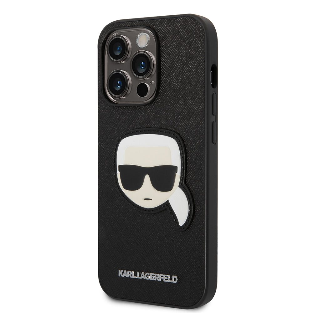 Deksel for Apple iPhone 14 Pro, Karl Lagerfeld, Saffiano Karl's Head, Svart
