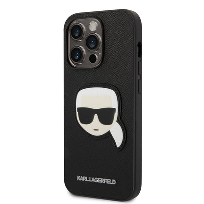 Deksel for Apple iPhone 14 Pro, Karl Lagerfeld, Saffiano Karl's Head, Svart