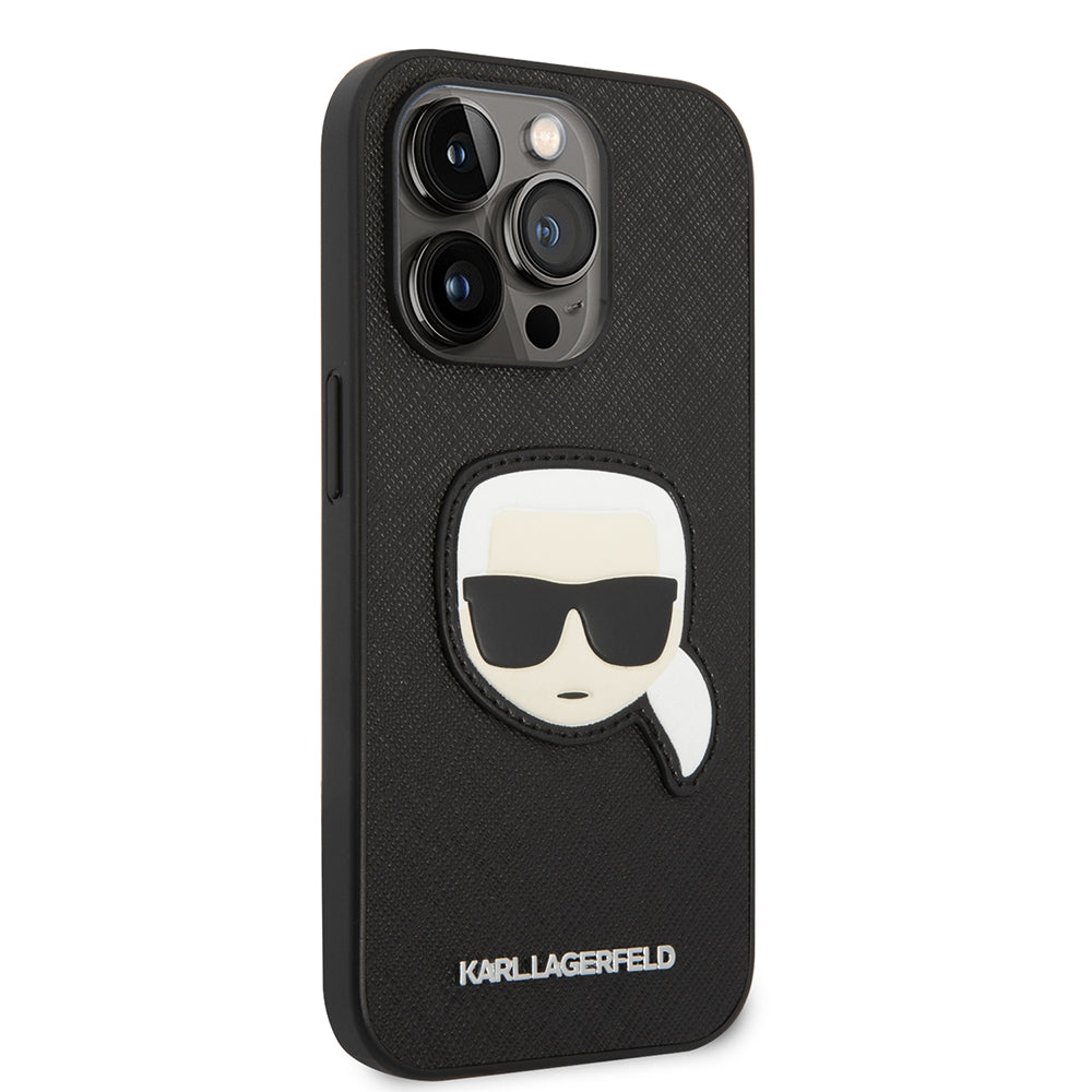 Deksel for Apple iPhone 14 Pro, Karl Lagerfeld, Saffiano Karl's Head, Svart