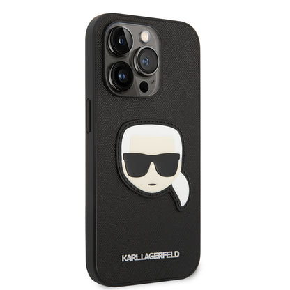 Deksel for Apple iPhone 14 Pro, Karl Lagerfeld, Saffiano Karl's Head, Svart