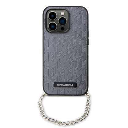 Deksel for Apple iPhone 14 Pro, Karl Lagerfeld, Saffiano Monogram Chain, Sølv