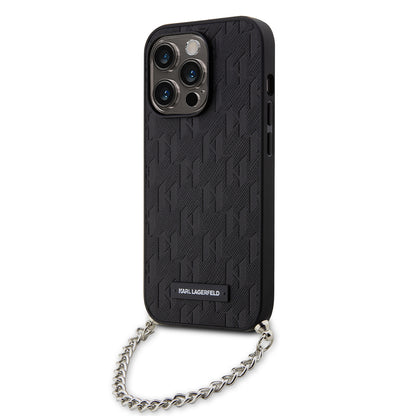 Deksel for Apple iPhone 14 Pro, Karl Lagerfeld, Saffiano Monogram Chain, Svart