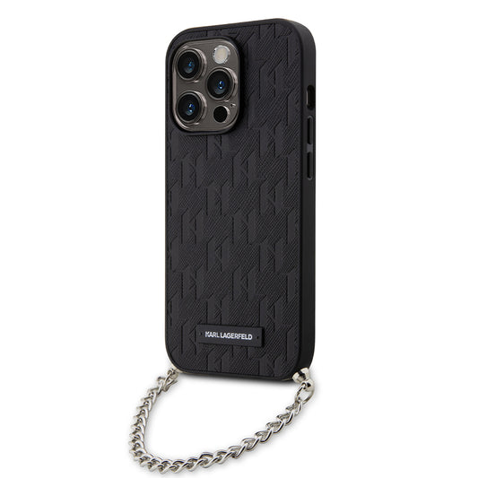Deksel for Apple iPhone 14 Pro, Karl Lagerfeld, Saffiano Monogram Chain, Svart