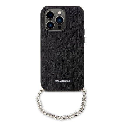Deksel for Apple iPhone 14 Pro, Karl Lagerfeld, Saffiano Monogram Chain, Svart