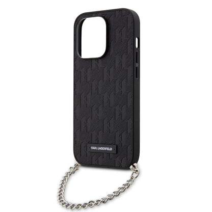 Deksel for Apple iPhone 14 Pro, Karl Lagerfeld, Saffiano Monogram Chain, Svart