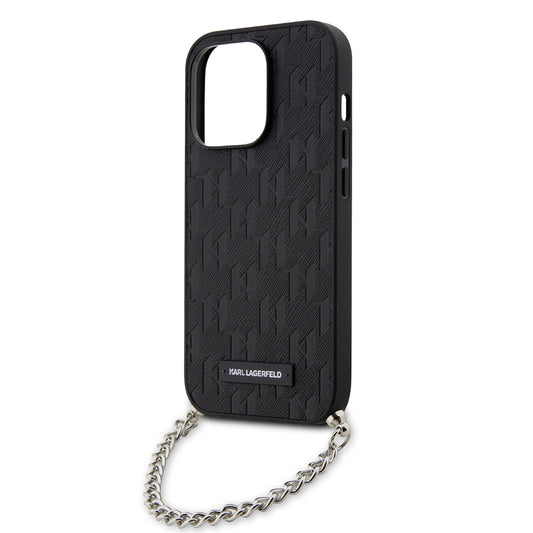 Deksel for Apple iPhone 14 Pro, Karl Lagerfeld, Saffiano Monogram Chain, Svart