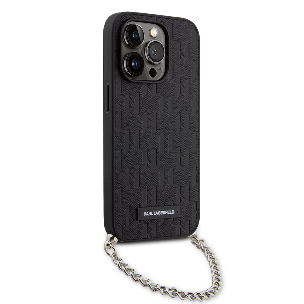 Deksel for Apple iPhone 14 Pro, Karl Lagerfeld, Saffiano Monogram Chain, Svart
