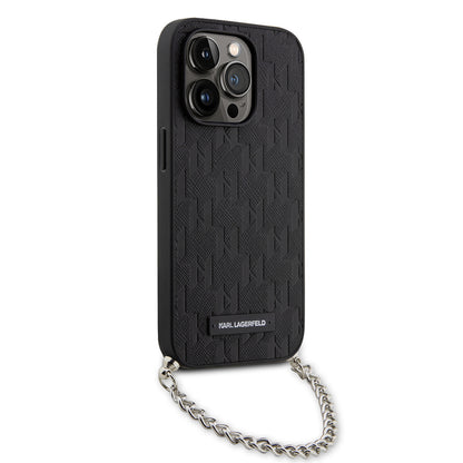 Deksel for Apple iPhone 14 Pro, Karl Lagerfeld, Saffiano Monogram Chain, Svart