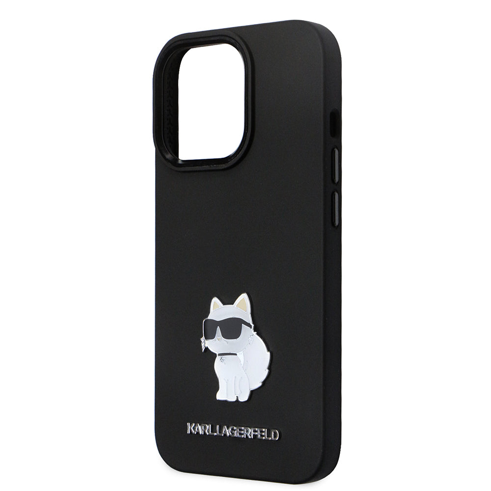 Deksel for Apple iPhone 14 Pro, Karl Lagerfeld, Silicone Choupette Metal, Svart