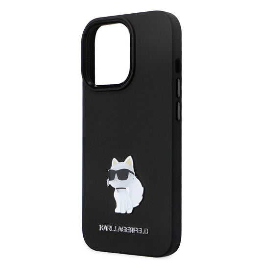 Deksel for Apple iPhone 14 Pro, Karl Lagerfeld, Silicone Choupette Metal, Svart