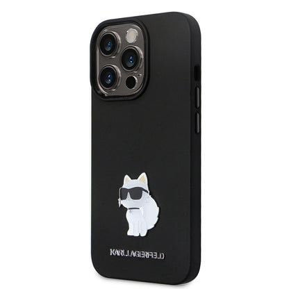 Deksel for Apple iPhone 14 Pro, Karl Lagerfeld, Silicone Choupette Metal, Svart