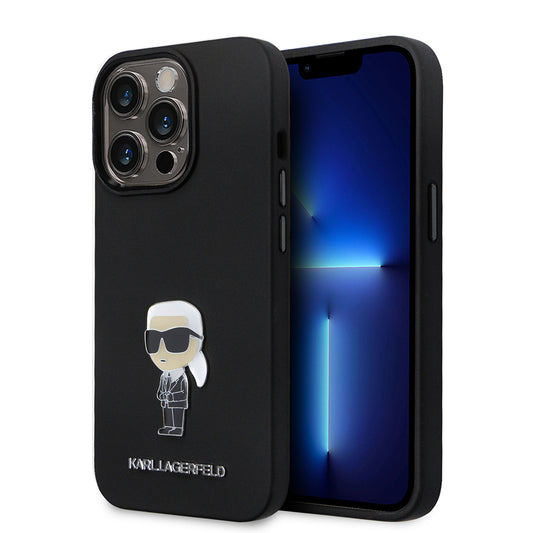 Deksel for Apple iPhone 14 Pro, Karl Lagerfeld, Silicone Ikonik Karl Metal, Svart