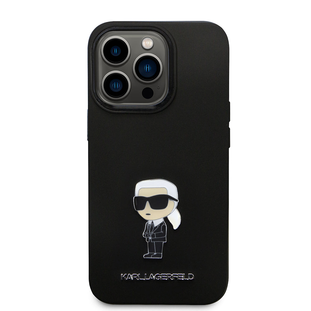 Deksel for Apple iPhone 14 Pro, Karl Lagerfeld, Silicone Ikonik Karl Metal, Svart